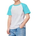 thumbnail image 1 of Kids Boys Shirts Size 8 Short Sleeve Raglan Color Block T-Shirt Oversized Round Neck Casual Pullover Tops Summer Daily Outwear Mint Green 9-10 Years, 1 of 4