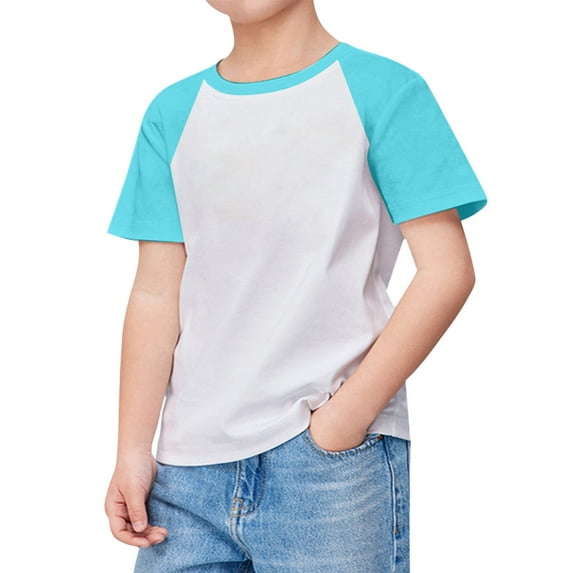 Kids Boys Shirts Size 8 Short Sleeve Raglan Color Block T-Shirt Oversized Round Neck Casual Pullover Tops Summer Daily Outwear Mint Green 9-10 Years