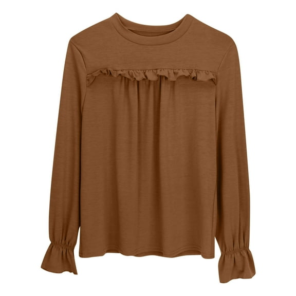 Kids Boys Shirts Solid color Long Sleeve T Shirts Crewneck Comfort Colors Boys Fashion Brown 4-5 Years Cute Boy Girl Clothing