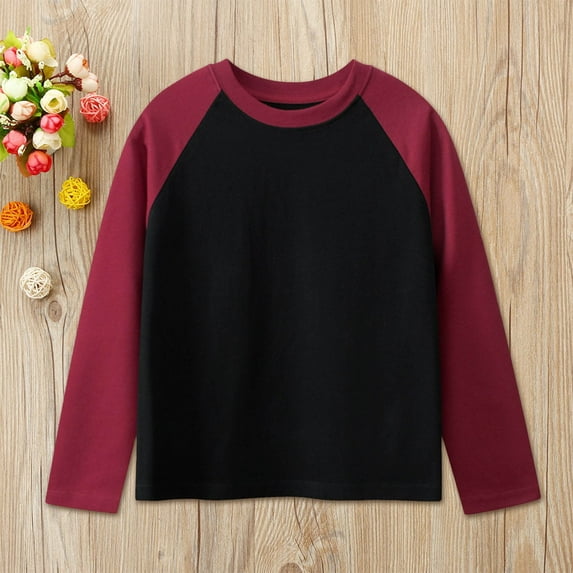 Kids Boys Shirts Solid color Red Long Sleeve Shirt Boys Kids Fall Tops Crewneck Basic Tees Comfort Colors Girl Tops 6-8 Years Cute&nbsp;Boy Girl&nbsp;Clothing