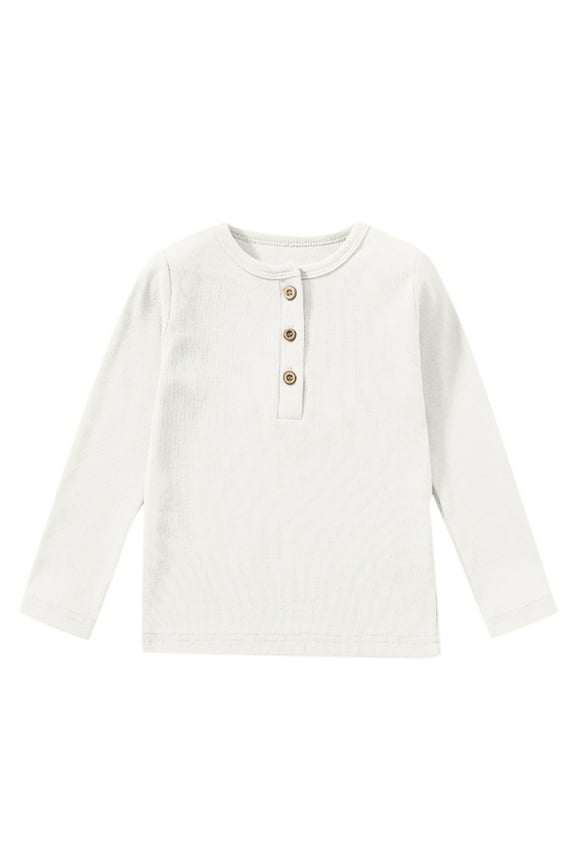 Kids Boys Shirts & Tops Kids Babys Long Sleeve Breathable Holiday Streetwear Ribbed Buttons Lapel T Shirt Casual Boys Clothing Tops, Sizes 5-6 Years