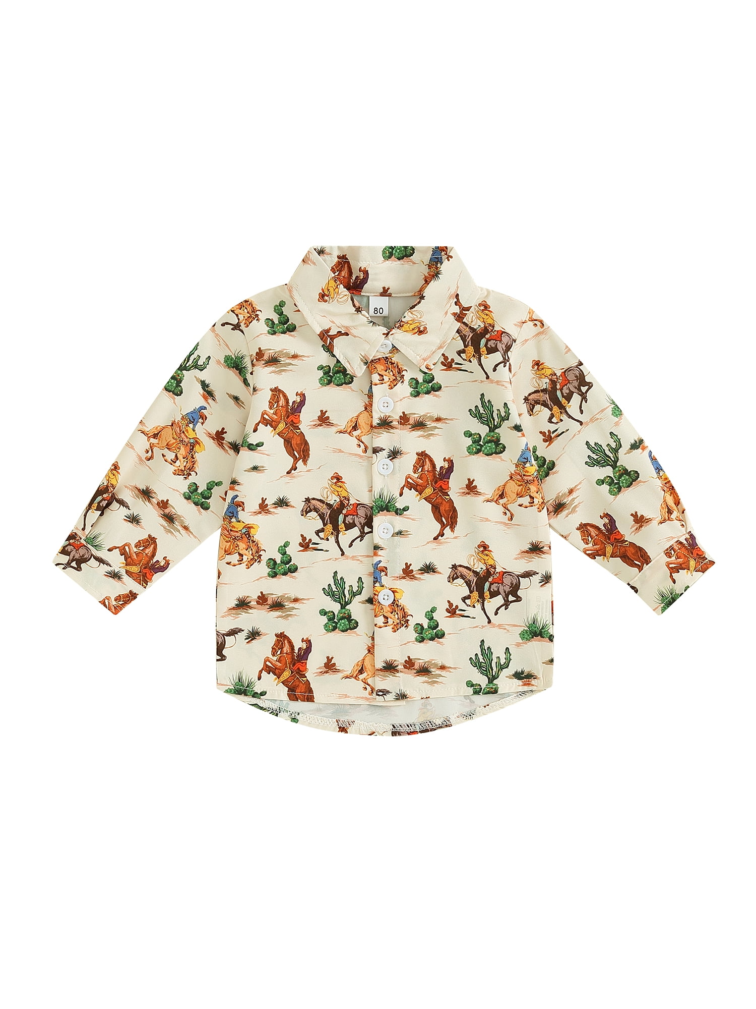 Kids Boys Shirts Western Style Cow Print Long Sleeve Toddler Tops