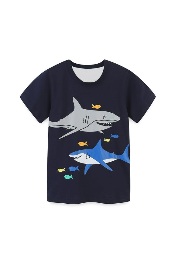 Kids Boys Short Sleeve Graphic T Shirts Trendy Shark Graphic Crewneck Tees Summer Unisex Casual Loose Breathable Tops Size 3-14 Years