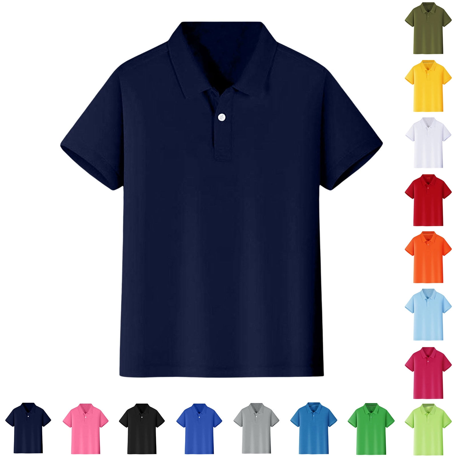 Kids Boys Short Sleeve Polo Shirts Button Closure Comfortable Uniform Shirts (Navy 7-8 Years)