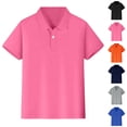 thumbnail image 1 of Kids Boys Short Sleeve Polo Shirts Button Closure Comfortable Uniform Shirts (Pink 7-8 Years), 1 of 6