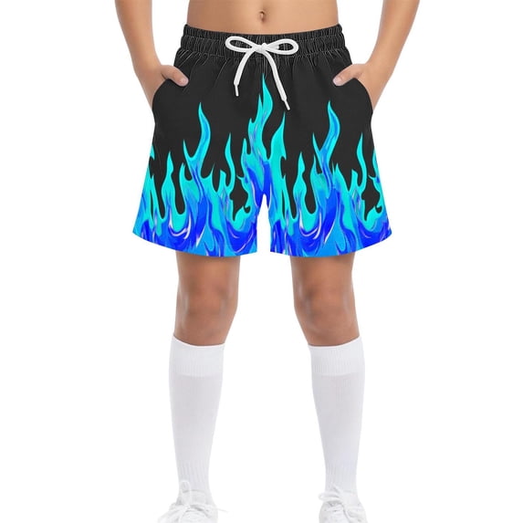 Kids Boys Shorts Breathable Drawstring Elastic Waistband Flame Print Athletic Shorts for Sports Running, 4T-15Y