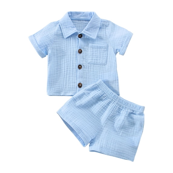Kids Boys Shorts Set, Short Sleeve Button-down Shirt with Elastic Waist Shorts Summer Outfit 2-6 Years