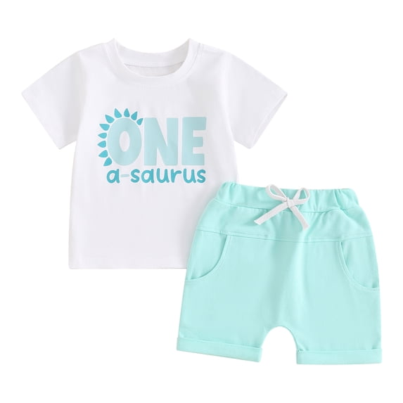Kids Boys Shorts Set, Short Sleeve Letters Print T-shirt with Elastic Waist Shorts Birthday Outfit Summer Outfit