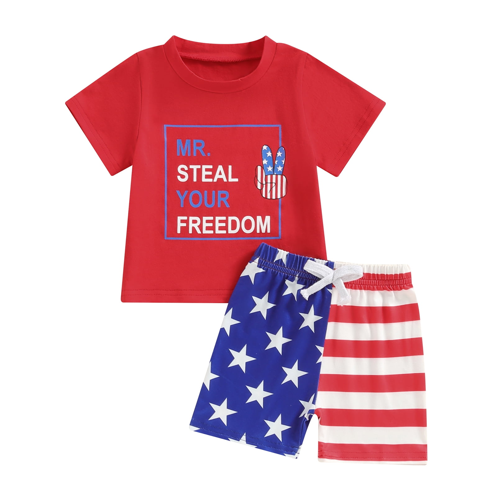 James & Lottie Boys Conrad Knit Shorts - Patriotic Stars Print