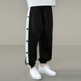 thumbnail image 1 of Kids Boys Side Split Press Button Pants Sweatpants Sport Basketball School Trousers with Pockets Jogging Pants, 1 of 4