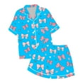 thumbnail image 1 of Kids Boys Silk Pajamas Set Bowknot Printed 2 Piece Short Sleeve Button Down Nightwear with Shorts Set Christmas Pajamas Kids Pajamas for Girls 8-9 Years, 1 of 4