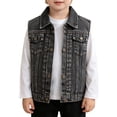 thumbnail image 1 of Kids Boys' Sleeveless Outerwear Denim Vest Lapel Collar Button down Jacket, 1 of 6