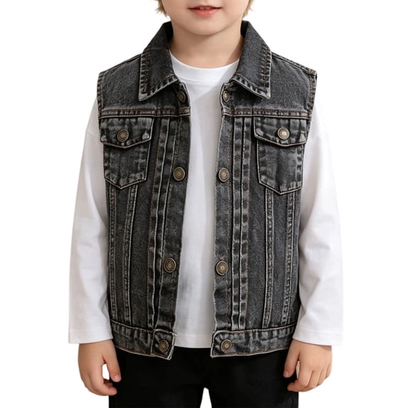 Kids Boys' Sleeveless Outerwear Denim Vest Lapel Collar Button down Jacket