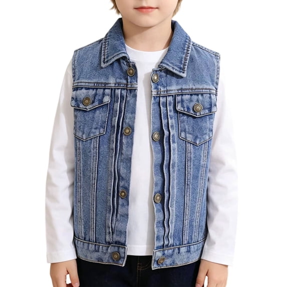 Kids Boys' Sleeveless Outerwear Denim Vest Lapel Collar Button down Jacket