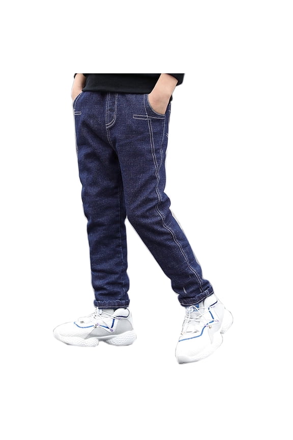 Kids Boys Slim Jeans Child Denim Pants Spring Fall Casual Elastic-Waisted Trousers For 4-10 Years