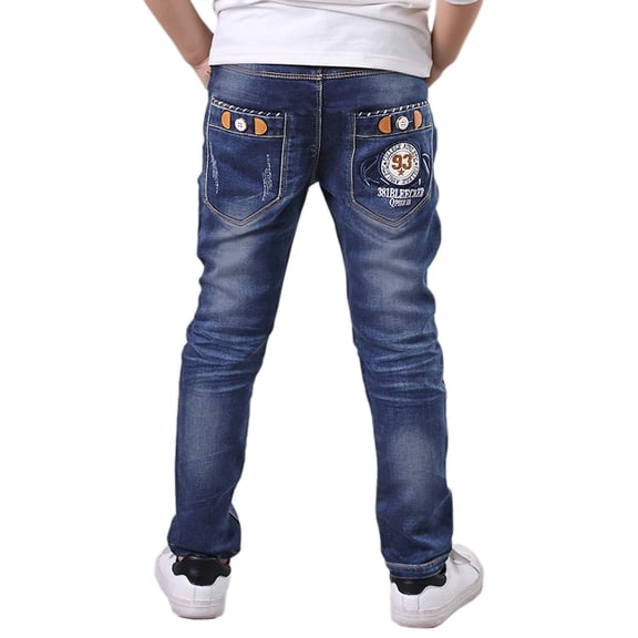Kids Boys Slim Jeans Child Denim Pants Spring Fall Casual Elastic-Waisted Trousers For 4-10 Years