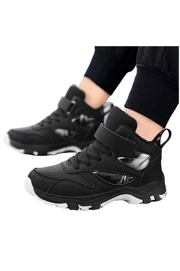 Kids Boys Slip On High Top Basketball Shoes Comfortable Non Slip Running Shoes with Arch Support Waterproof Ankle Boots Black Size 4 Big Kids