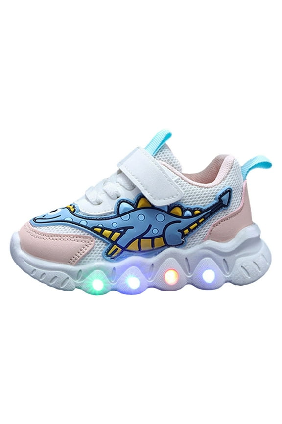 Kids Boys Sneakers Led Light Luminous Sports Shoes Cartoon Dinosaur Mesh Breathable Children Baby Girls Light Shoes