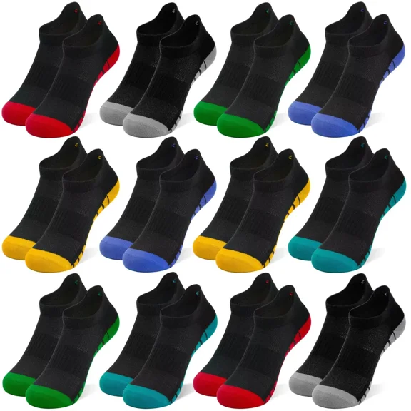 Kids Boys Socks, 12 Pairs Ankle Athletic Low Cut Half Cushion Socks for Boys Girls Toddler 1-14 Years