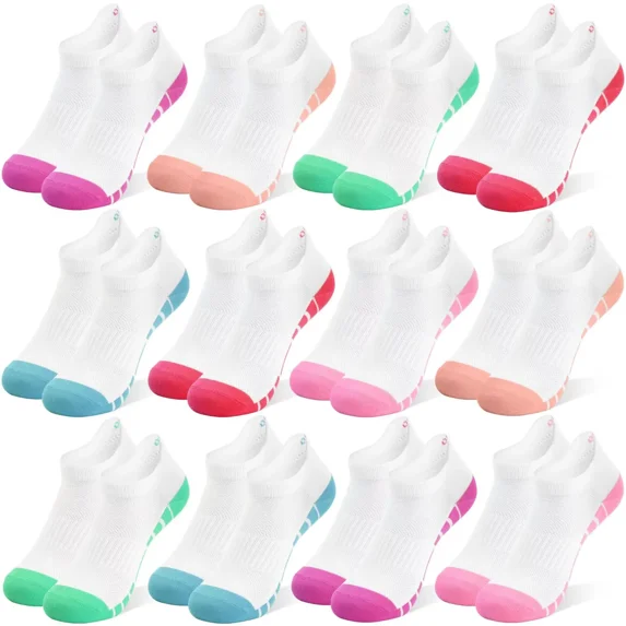 Kids Boys Socks, 12 Pairs Ankle Athletic Low Cut Half Cushion Socks for Boys Girls Toddler 1-14 Years