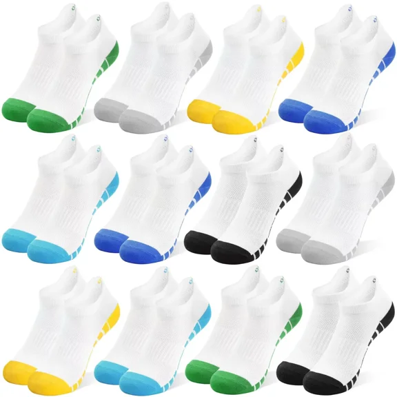 Kids Boys Socks, 12 Pairs Ankle Athletic Low Cut Half Cushion Socks for Boys Girls Toddler 1-14 Years