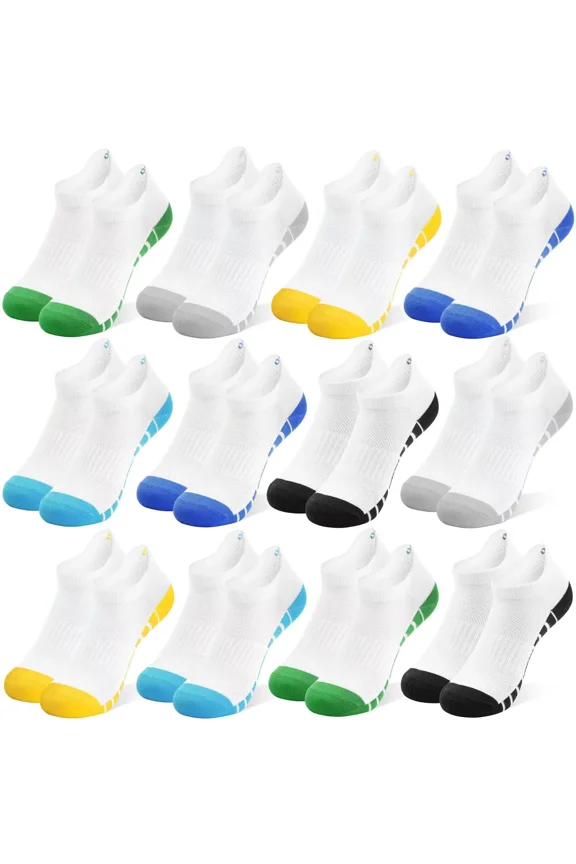 Kids Boys Socks, 12 Pairs Ankle Athletic Low Cut Half Cushion Socks for Boys Girls Toddler 1-14 Years