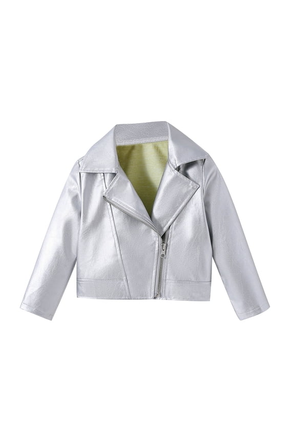 Kids Boys Solid Color PU Leather Jacket Long Sleeve Coat for Autumn Winter, Comfortable Fashionable Outerwear, I for Daily Wear and Special Occasions White 130