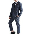 thumbnail image 1 of Kids Boys Solid Color Suit Set Long Pants Jacket Tie Formal Wear for Special Occasions Elegant Style 4-Piece Outfit for Celebrations Blue 150, 1 of 7