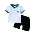 thumbnail image 1 of Kids Boys Summer Clothes Short Sleeve Polo Shirts and Shorts Set Activewear Patchwork Beach Outfits for 1-6 Years, 1 of 7