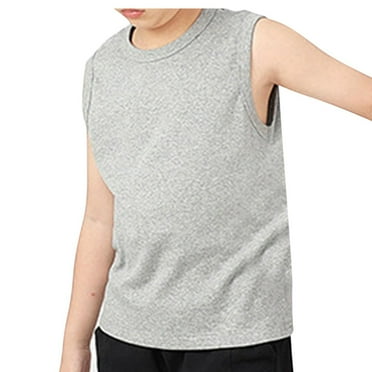 Kids Boys Summer Tank Top Solid Color Crewneck Cotton Sleeveless T Shirts Casual Loose Sports Workout Comfy Tops 4-11 Years