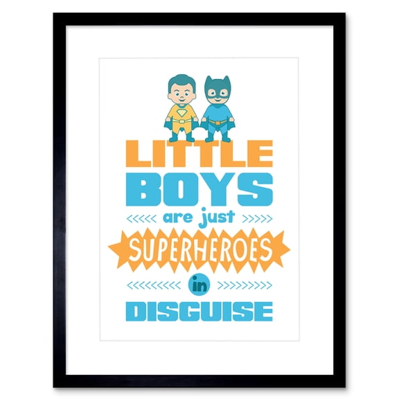 Kids Boys Superheroes Disguise White Framed Wall Art Print