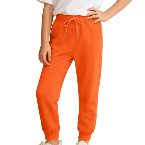 Kids Boys Sweatpants Drawstring Jogger Sweatpants with Pockets Boys Solid Pants Orange Pants for Kids Boys Athletic Pants Size 9-10 Years