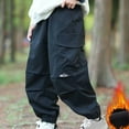 thumbnail image 1 of Kids Boys Sweatpants Fleece Lined Open Bottom Youth Athletic Jogging Track Joggers Pants with Pockets Black 13 Years, 1 of 3