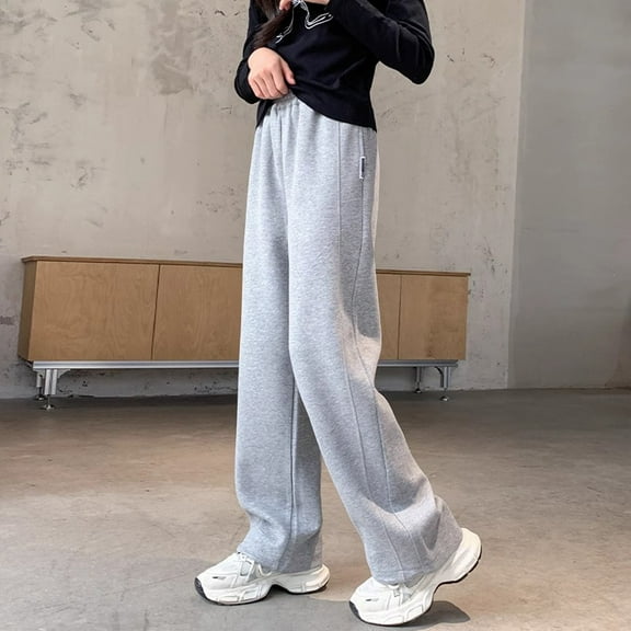 Kids Boys Sweatpants Loose Long Girls Wide Leg Pants Girls Grey Sweatpants Baggy Pants Preppy Pants For Girls 11-12 Years