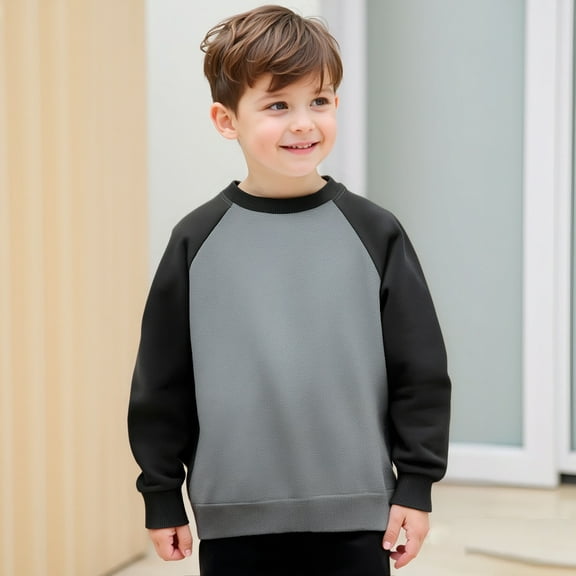 Kids Boys Sweatshirt Long Sleeve Color Block Crewneck Pullover Casual Sport Sweatshirts Warm Fall Winter Clothes 6-7 Years Boy Clothes