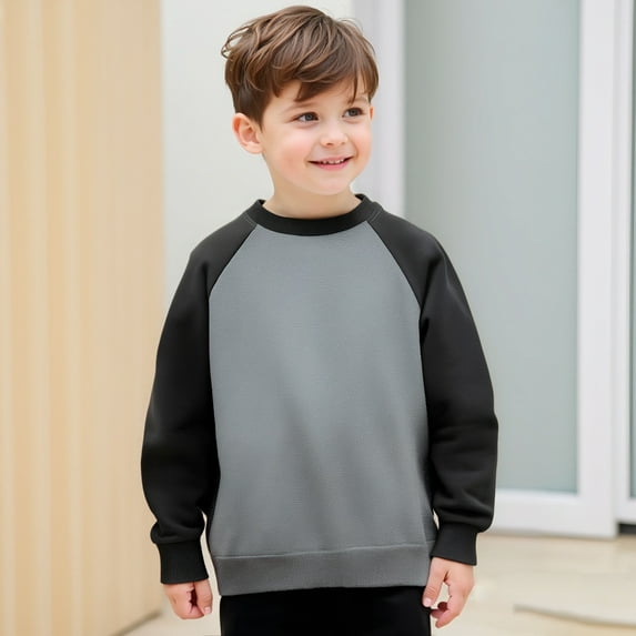 Kids Boys Sweatshirt Long Sleeve Color Block Crewneck Pullover Casual Sport Sweatshirts Warm Fall Winter Clothes 6-7 Years Boy Clothes