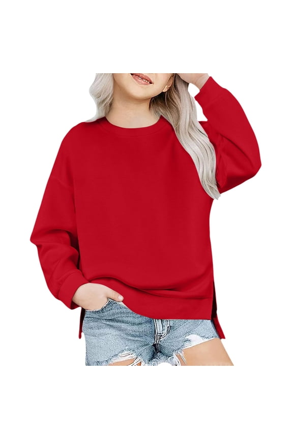 Kids Boys Sweatshirt Long Sleeve Red Sweatshirt Kids Crewneck Loose Fit Pullover Tops Warm Fall Winter Clothes Girls Tops 7 Years