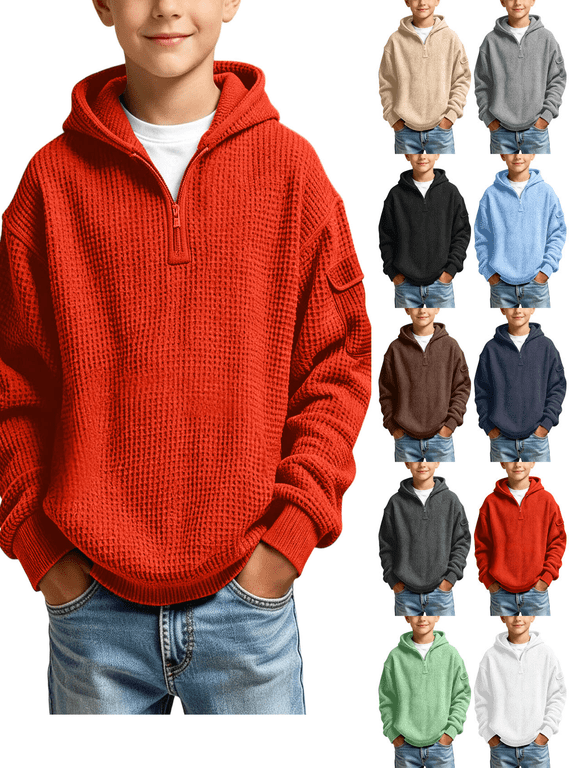 Kids Boys Sweatshirts Solid Zip Up Hoodies Casual Long Sleeve Fall Winter Warm Hooded Coat with Pockets , Size 3-14 Years