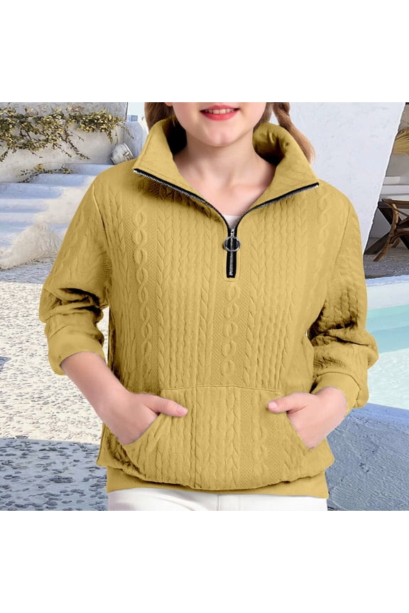 Kids Boys Sweatsuit Long Sleeve Girls Quarter Zip Sweatshirt V-Neck Loose Fit Pullover Tops Winter Clothes Kids Girls Clothes 7-8 Years