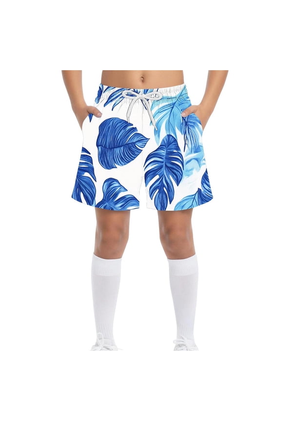 Kids Boys Swim Shorts Quick Dry Elastic Waistband Tropical Leaf Print Board Shorts for Summer Beach Vacation, 4T-15Y