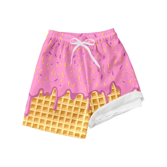 Kids Boys Swim Trunks Liner Boys Swimwear Funny Cool Dessert Print Swimsuit Kids Summer Beach Shorts 7 Years Boys Clothes