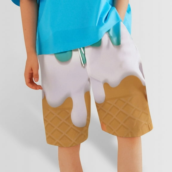 Kids Boys Swim Trunks Summer Print Boys Shorts Elastic Waist Breathable Kids Bathing Suits 11-12 Years