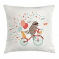 thumbnail image 1 of Kids Boys Throw Pillow Cushion Cover, Happy Raccoon Riding a Bicycle with Cat Balloons and Birds on Teardrop Background, Decorative Square Accent Pillow Case, 16 X 16 Inches, Multicolor, by Ambesonne, 1 of 2