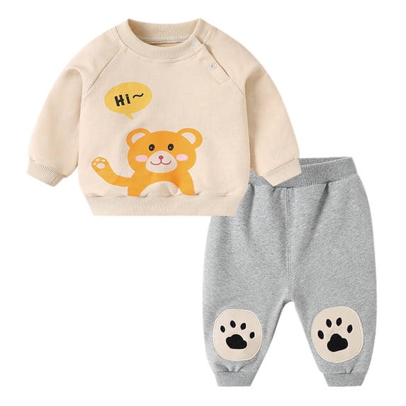 Kids Boys Tracksuit Clothes Set Infant Toddler Baby Girls Long Sleeve Letter Sweatshirt Pullover Tops Cute Cartoon Trousers Pants Outfit Set 2PCS Fall Tracksuit 3-4 Years