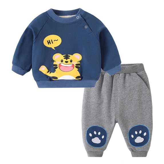 Kids Boys Tracksuit Clothes Set Infant Toddler Baby Girls Long Sleeve Letter Sweatshirt Pullover Tops Cute Cartoon Trousers Pants Outfit Set 2PCS Fall Tracksuit 2-3 Years