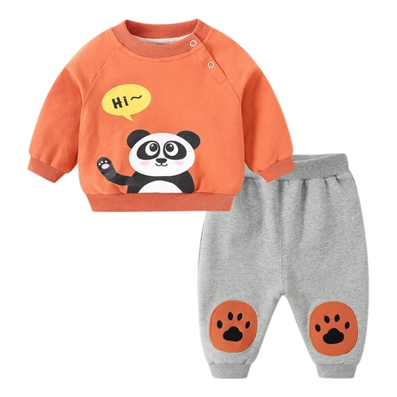 Kids Boys Tracksuit Clothes Set Infant Toddler Baby Girls Long Sleeve Letter Sweatshirt Pullover Tops Cute Cartoon Trousers Pants Outfit Set 2PCS Fall Tracksuit 2-3 Years
