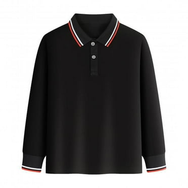 Kids Boys Tshirts Long Sleeve Button Turn Down Collar Solid Polo Shirt Spring Autumn Polos Kids Casual Daily T-Shirt