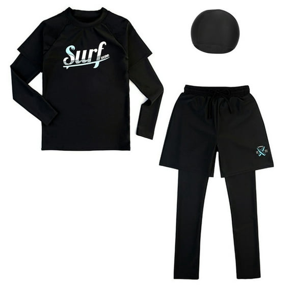 Kids Boys Two Pieces Swimsuit Set Boys Bathing Suit Rash Guards with Hat UPF 50+,9-14 Years