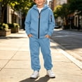 thumbnail image 1 of Kids Boys Two piece hoodie and pants set Solid Soft Warm Long Sleeves Hoodie Pullover Sweatpants Sports Pockets Suit, 1 of 8