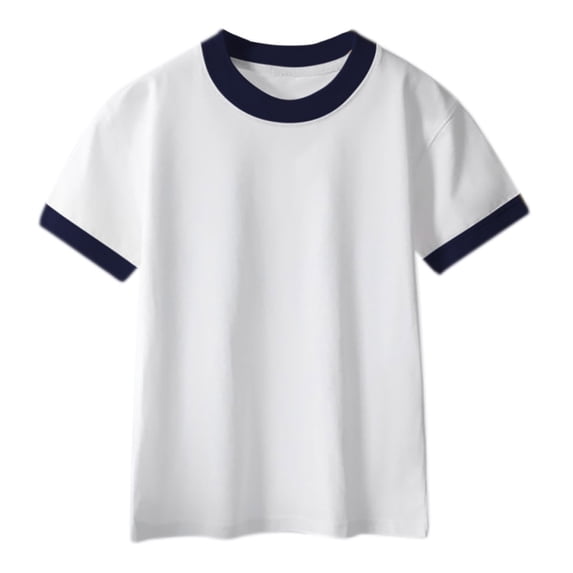 Kids Boys Vintage Contrast Trim Top Short Sleeve Crewneck Tee Shirts Athletic Lightweight Blouses Unisex Outfit